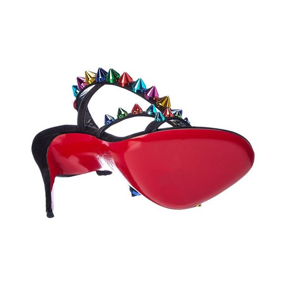 Christian Louboutin Spikita Strap 100 Suede Sandal, Black - Picture 4 of 5